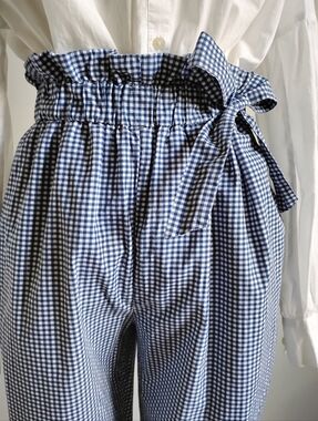 Zara Gingham Check Easy Pants Blue White Cottagecore Classic Size Large